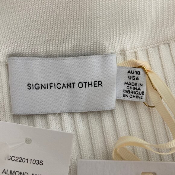 Significant Other Sage Striped Rib Knit Midi Skirt Womens 6 White Cream Beachy - Picture 8 of 11